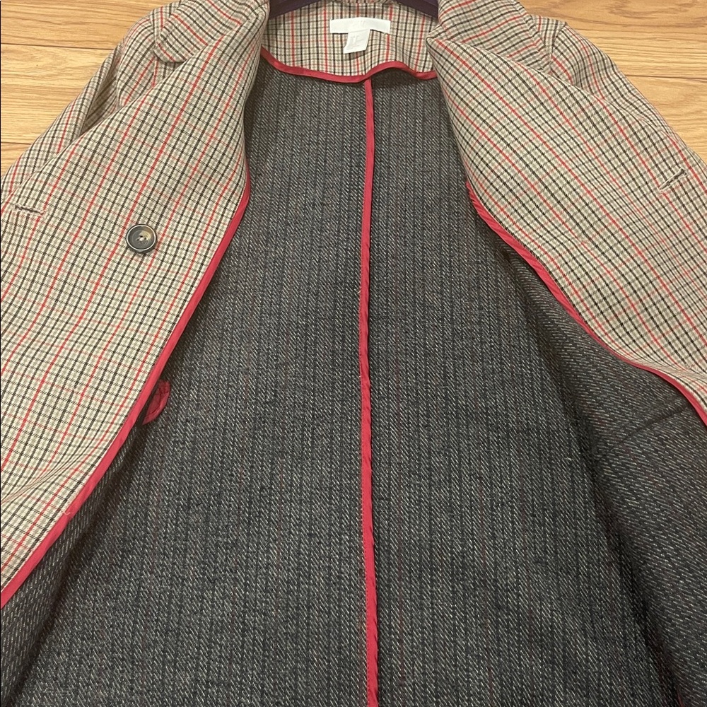 H&M Double-Breasted Checked Trench Coat in Brown and Red - Picture 12 of 12